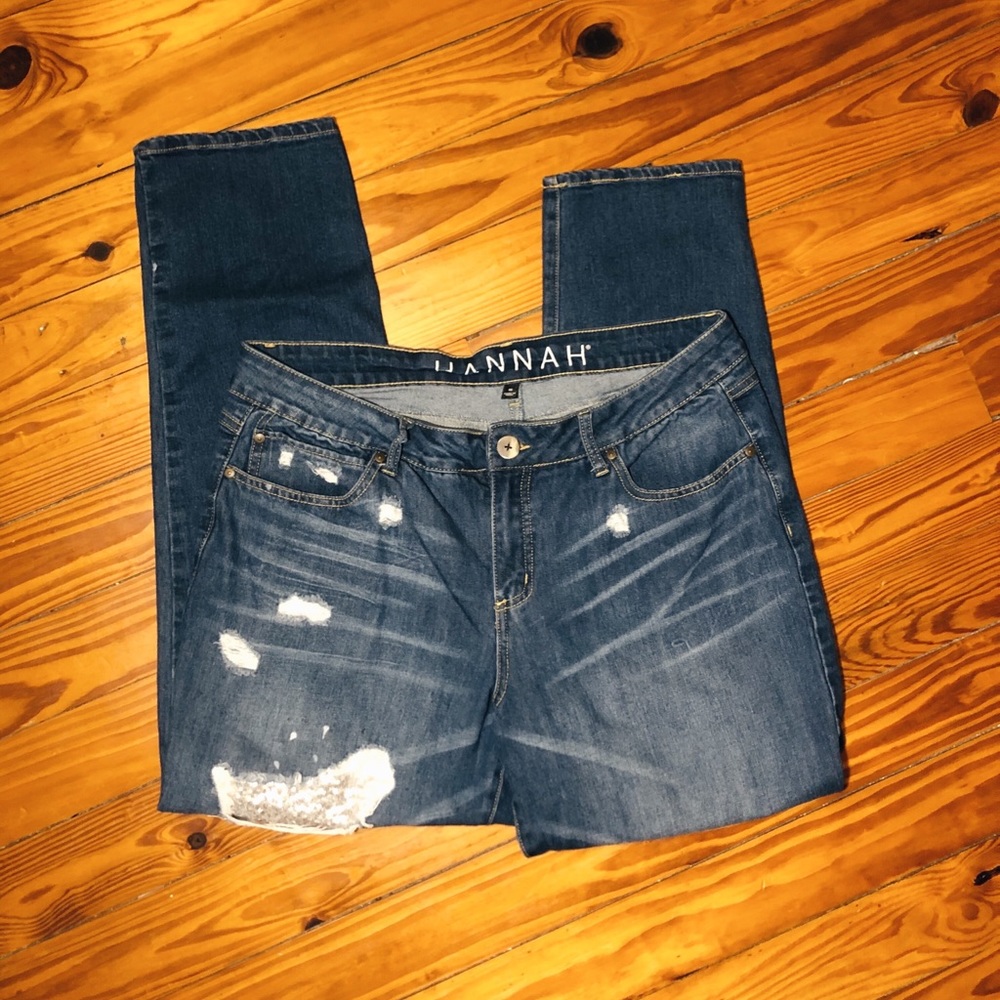 Distressed Sequin Jeans